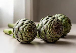 Whole raw globe artichokes
