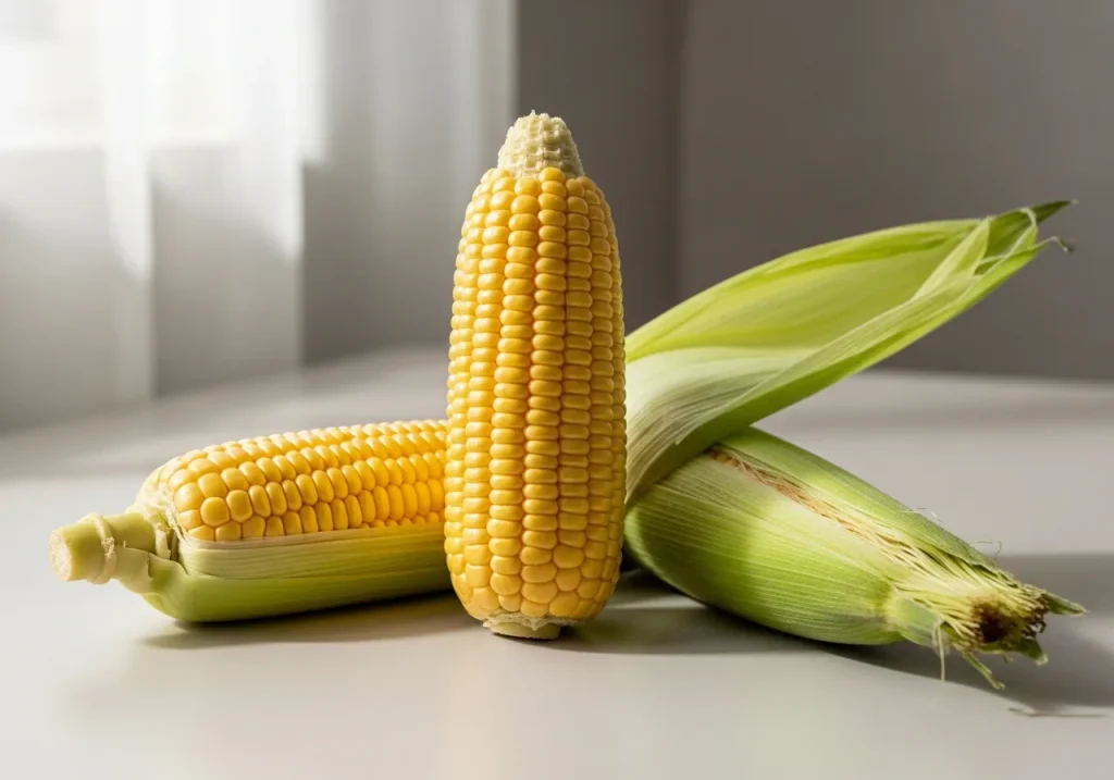 Raw sweet yellow corn on the cob