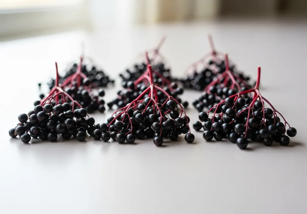 Ripe elderberries on the stem