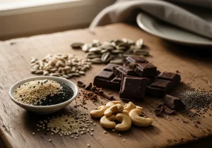 Foods High in Copper: Sesame Seeds, Cashews, Sunflower Seeds, dark chocolate, Chia Seeds