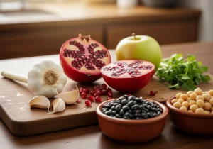 Foods High in FODMAPs: Garlic, Apple, Pomegranate, Black Beans, Chickpeas