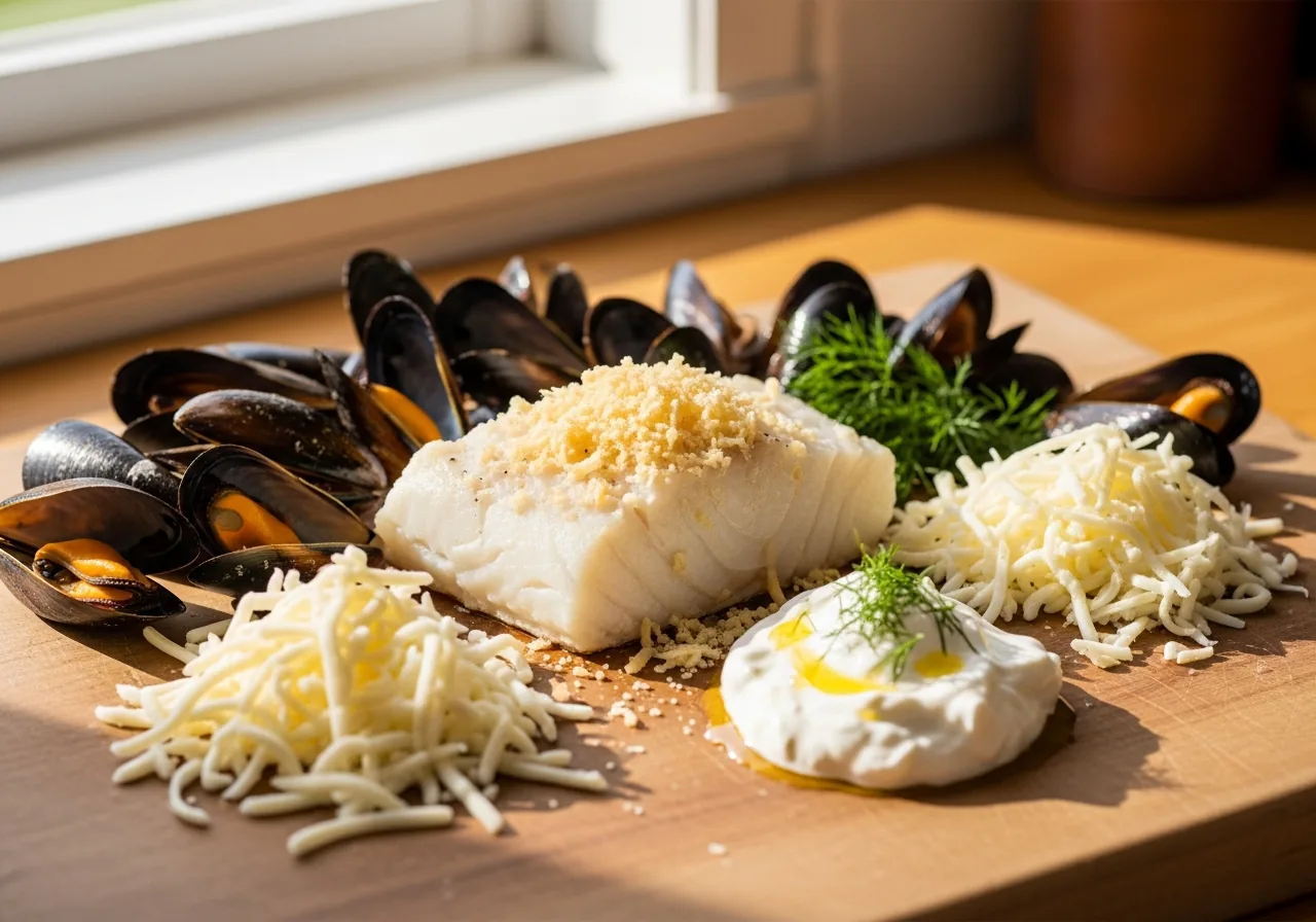 Foods High in Iodine: Cod, Mussels, Parmesan, Mozzarella, thick Greek yogurt
