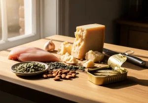 Foods High in Protein: Parmesan, raw chicken breast, Pumpkin Seeds, Almonds, Sardines