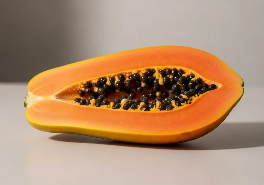 Ripe papaya halved to show the seeds