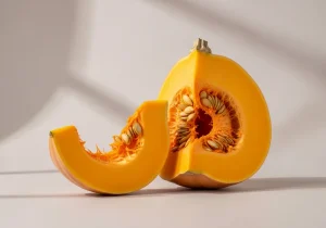 Raw pumpkin wedge showing the flesh