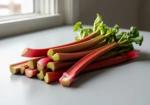 Raw rhubarb stalks