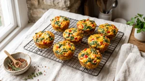 Baked egg muffins with spinach, red pepper and cheddar