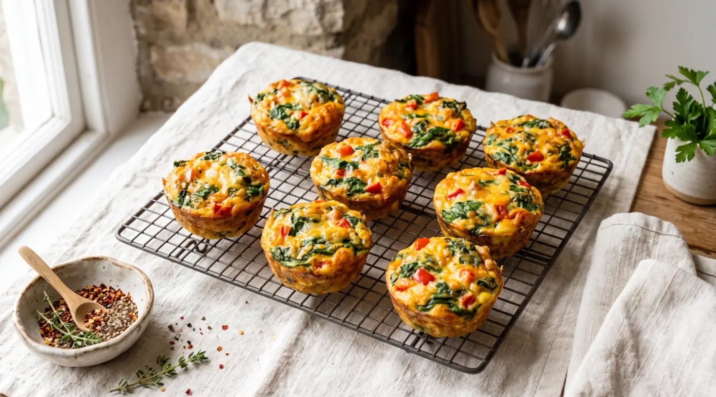 Baked egg muffins with spinach, red pepper and cheddar