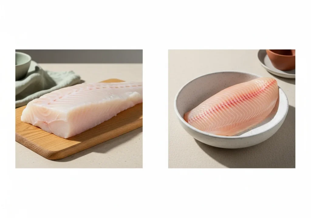 Cod and tilapia side by side, photographed for nutritional comparison