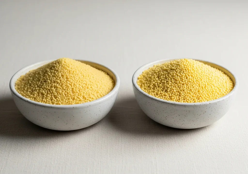Couscous and millet side by side, photographed for nutritional comparison