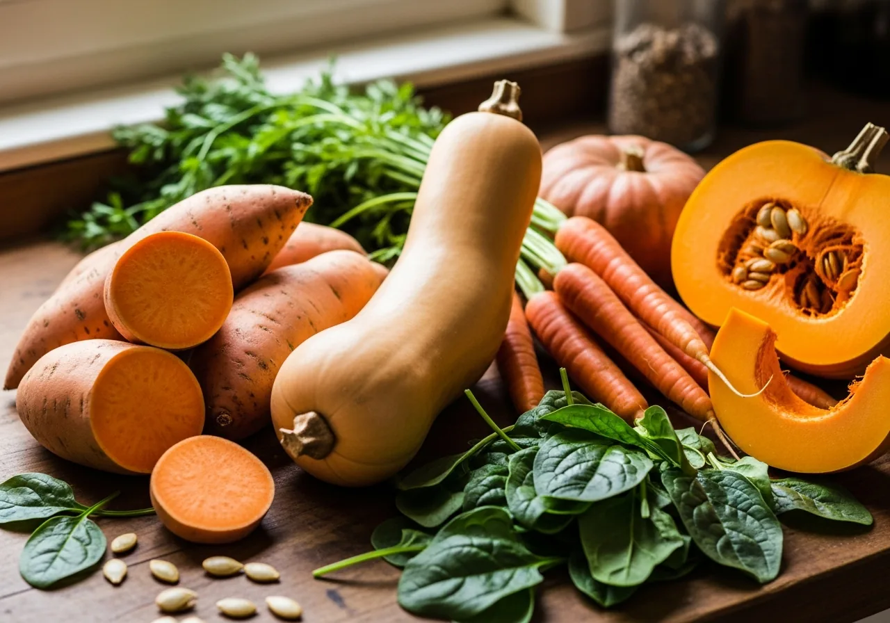 Foods High in Beta-Carotene: Sweet Potato, Carrot, Spinach, Butternut Squash, Pumpkin
