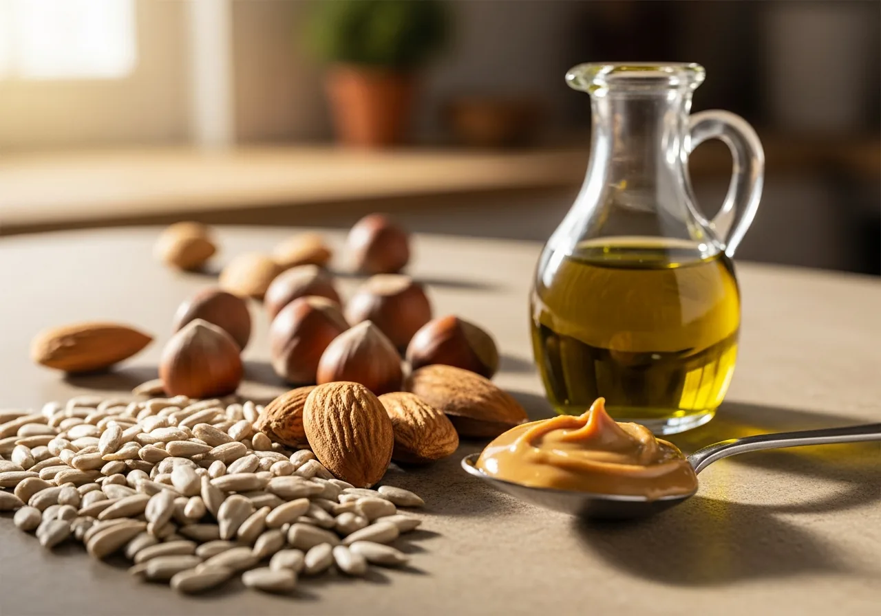 Foods High in Vitamin E: Sunflower Seeds, Almonds, Hazelnuts, Extra Virgin Olive Oil, Peanut Butter