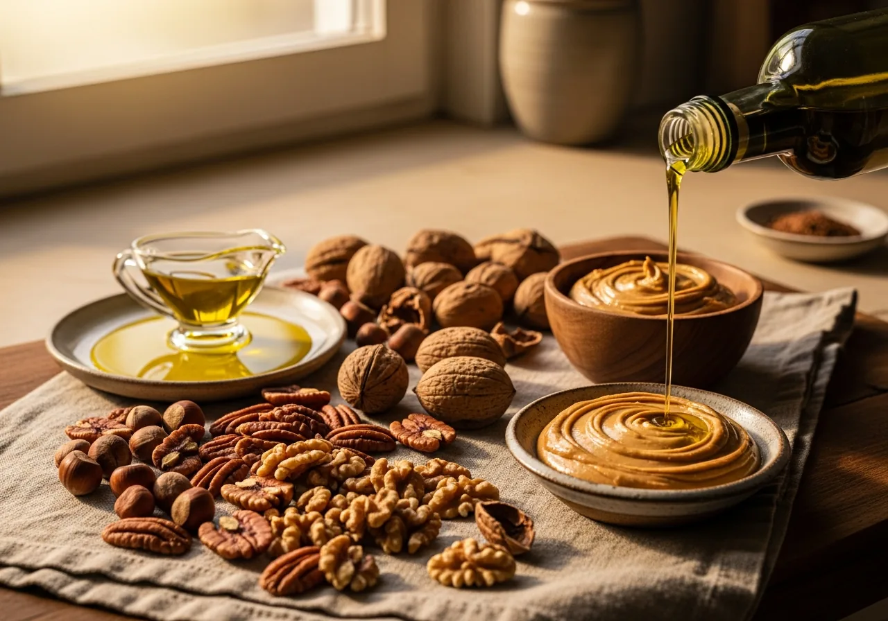 High-Calorie Foods: extra virgin olive oil, Pecans, Walnuts, Hazelnuts, Peanut Butter