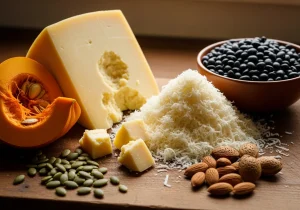 High-Protein Vegetarian Foods: Parmesan, Pumpkin Seeds, Almonds, Black Beans, Cheddar Cheese